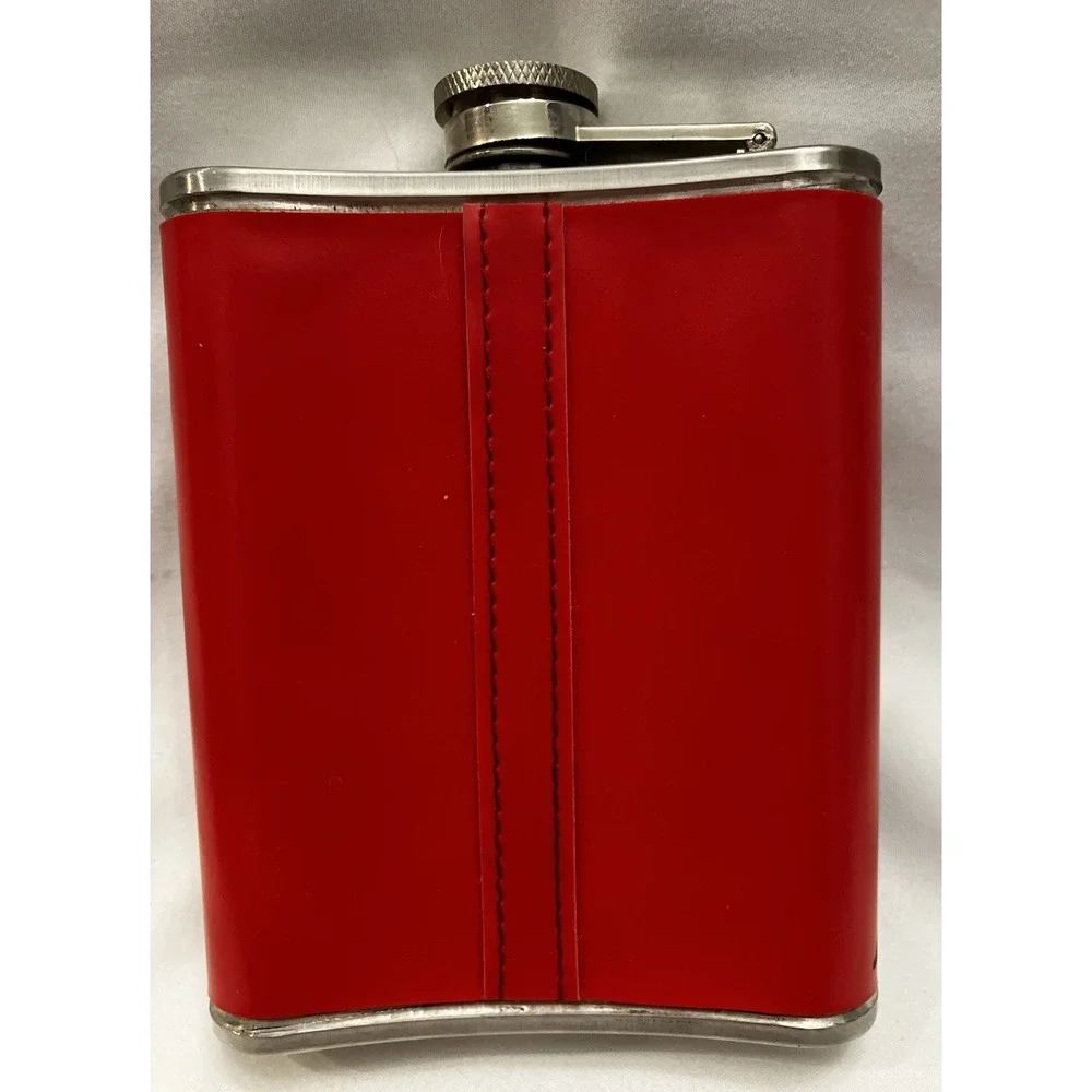 Red Faux Leather Wrap Heart Design 6oz Stainless Steel Hip Flask Pocket Purse
